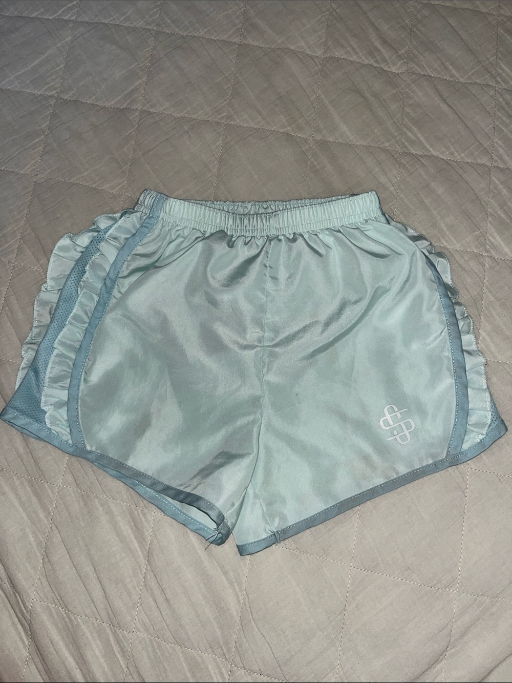 Simply Southern Light Aqua Ruffle Trim Girls' Athletic Shorts